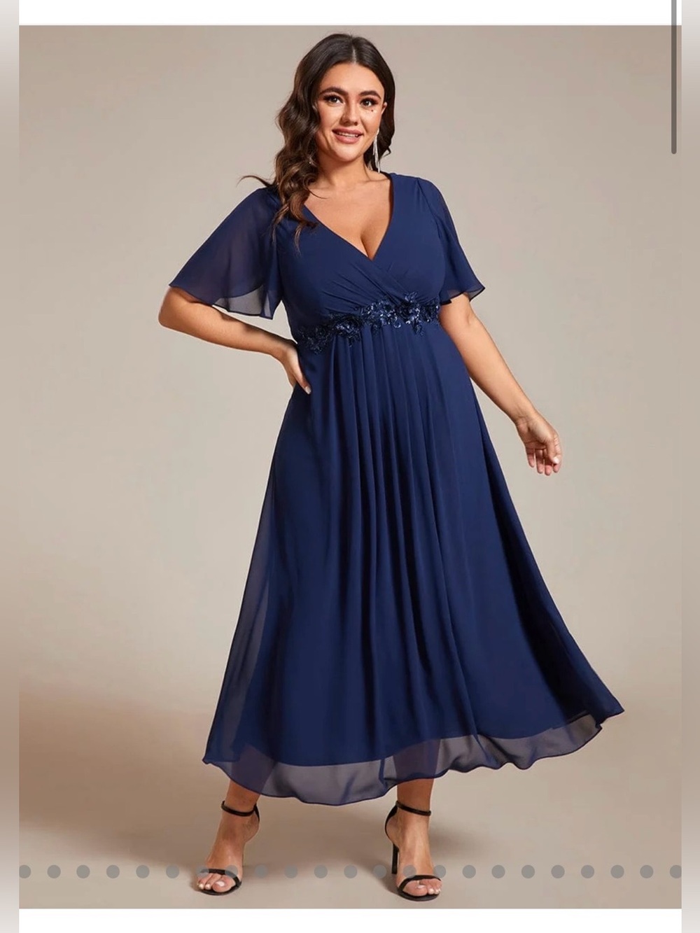 Ever Pretty Elegant Navy V-Neck Chiffon Maxi Dress with Embellished Waist